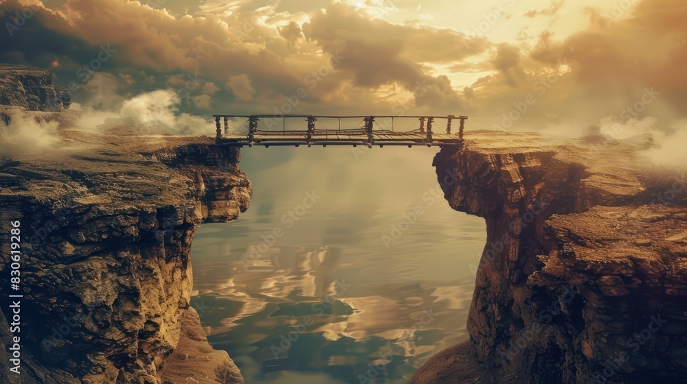 Aufkleber the bridge between worlds: illustrate a bridge spanning a chasm or gap, representing the journey of 