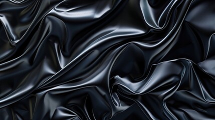 Obraz premium Glamorous black abstract background inspired by the texture of satin waves, ideal for elegant wallpaper