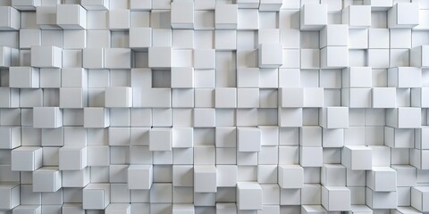 Minimalistic white backdrop filled with randomly arranged squares and blocks generated by