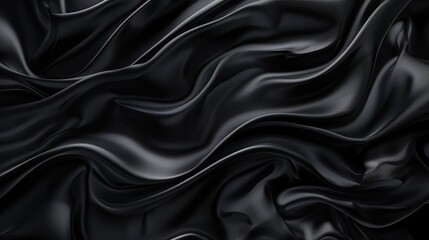Glamorous black abstract background inspired by the texture of satin waves, ideal for elegant wallpaper