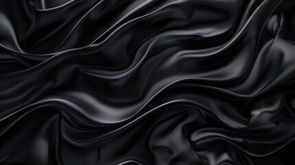 Fototapeta premium Glamorous black abstract background inspired by the texture of satin waves, ideal for elegant wallpaper