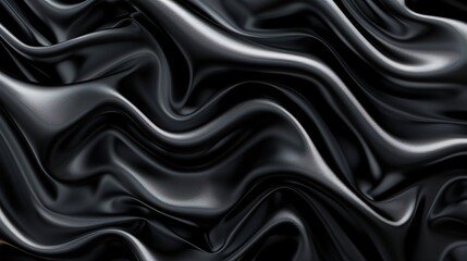 Fototapeta premium Glamorous black abstract background inspired by the texture of satin waves, ideal for elegant wallpaper