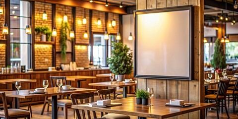 Empty billboard in a cozy restaurant setting, ideal for showcasing specials and promotions