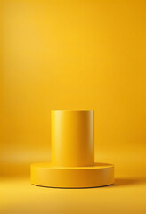 Empty pedestal display on yellow background with stand for product show or presentation