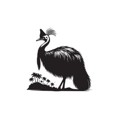 Cassowary Vector Silhouette: Black Vector Silhouette of a Cassowary, Symbolizing Strength and Majesty in Nature- Cassowary Illustration.