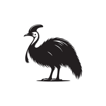 recommend clip art: Cassowary Vector Silhouette: Black Vector Silhouette of a Cassowary, Symbolizing Strength and Majesty in Nature- Cassowary Illustration.