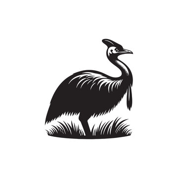 recommend clip art: Cassowary Vector Silhouette: Black Vector Silhouette of a Cassowary, Symbolizing Strength and Majesty in Nature- Cassowary Illustration.