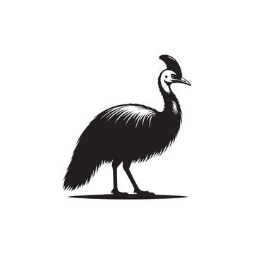 recommend clip art: Cassowary Vector Silhouette: Black Vector Silhouette of a Cassowary, Symbolizing Strength and Majesty in Nature- Cassowary Illustration.