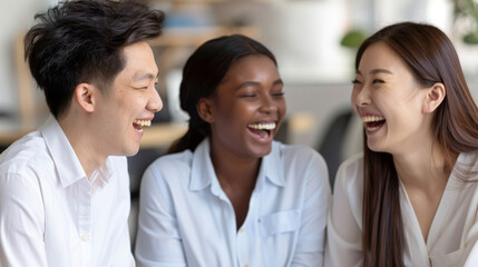 Fototapeta premium Diverse Group of Friends Laughing Joyfully in a Casual Setting