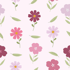 Seamless pattern with colorful flowers. Hand drawn floral pattern for your fabric, summer background, gift paper, wallpaper, backdrop, textile. Vector illustration