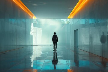 Obraz premium Confident Businessman Leads CuttingEdge Virtual Meeting