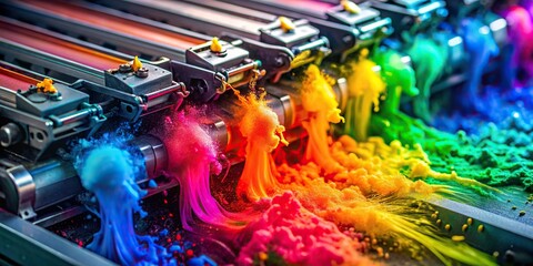 Vibrant image of a printer's colorful cartridges ready to disperse ink, capturing the essence of creation before it comes to life
