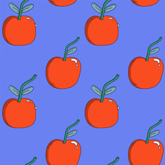 Seamless pattern with bright red cherries on a blue background. Vector illustration