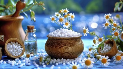Obraz premium Eclectic Blue Background Ceramic Vase and Objects Arrangement.