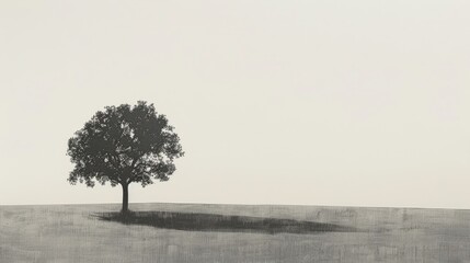 A Majestic Tree in a Vast Field - A Black and White Photograph