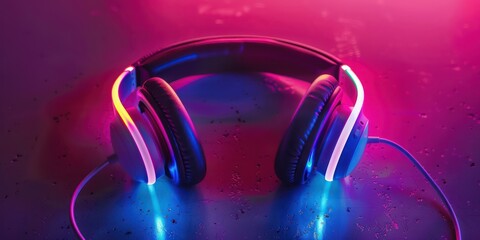 A creative advertisement highlighting glowing headphones with customizable color options, perfect for attracting attention in crowded spaces. 