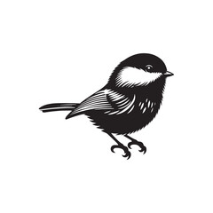 Chickadee Bird Vector: Black Vector Silhouette of a Chickadee, Radiating Joy in Simplistic Elegance- Chickadee Bird Illustration.