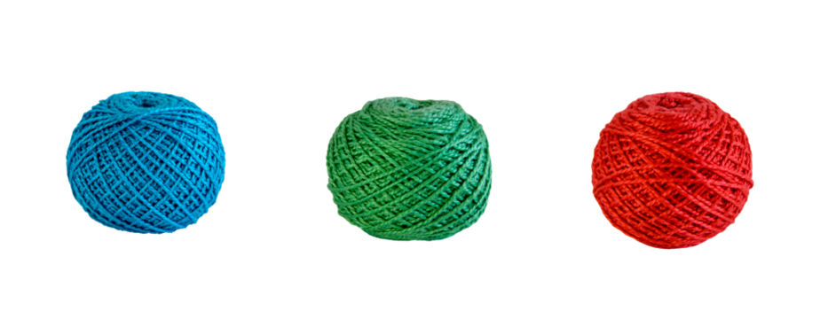 Bagels of colored balls of yarn on a transparent PNG background