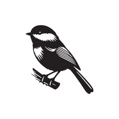Chickadee Bird Vector: Black Vector Silhouette of a Chickadee, Radiating Joy in Simplistic Elegance- Chickadee Bird Illustration.