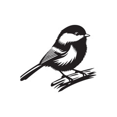 Chickadee Bird Vector: Black Vector Silhouette of a Chickadee, Radiating Joy in Simplistic Elegance- Chickadee Bird Illustration. © Wolfe 