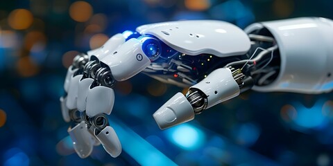 Man using AI chatbot to enter commands for futuristic technology transformation. Concept Futuristic Technology, AI Chatbot, Commands, Transformation, Innovation