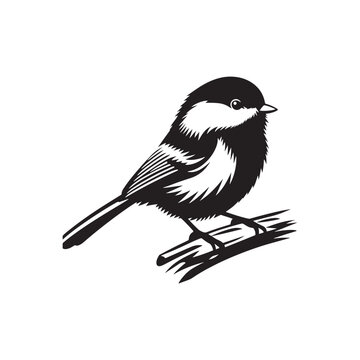 recommend clip art: Chickadee Bird Vector: Black Vector Silhouette of a Chickadee, Radiating Joy in Simplistic Elegance- Chickadee Bird Illustration.