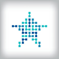 Network connection star logo. Creative communication blue tone graphics. Media, digital and technology company. Vector