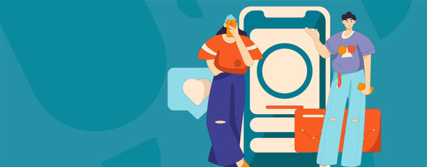 Virtual characters social communication concept business flat vector hand drawn illustration
