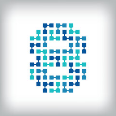 Networking connection number 8 logo. Creative communication blue tone graphics. Media, digital and technology company. Vector