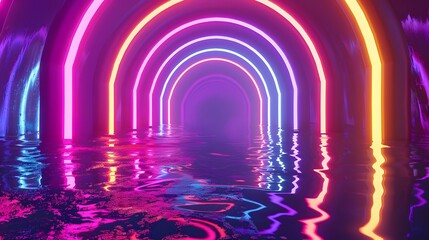 Futuristic Neon Tunnel with Arches