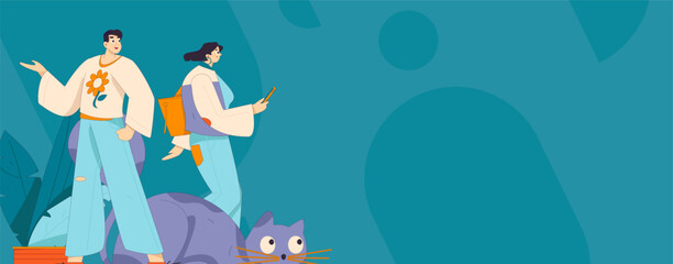 Virtual characters social communication concept business flat vector hand drawn illustration
