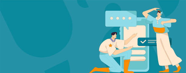 Virtual characters social communication concept business flat vector hand drawn illustration
