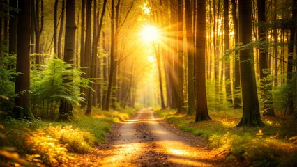 Sunlit Forest Path Blur: A warm, golden blurred background that captures the light filtering through a forest path, perfect for natural and serene themes.
