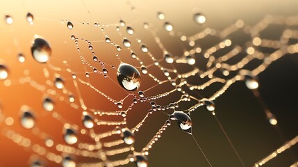 Dew Drops Glistening on a Spider Web in the Early Morning Light