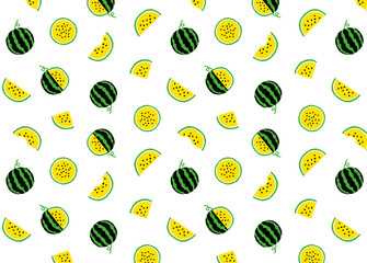 黄色いスイカのパターン背景素材_Yellow watermelon pattern background material	
