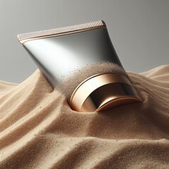 A single cosmetic tube on the sand
