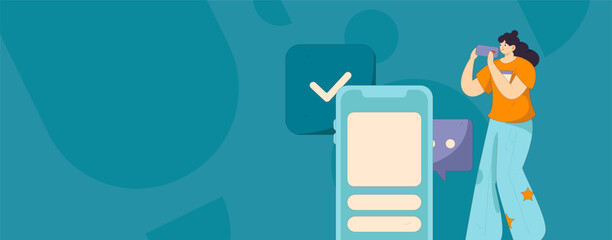 Virtual characters social communication concept business flat vector hand drawn illustration
