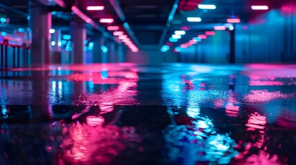 Neon Reflections on Wet Street