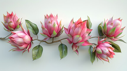 ripe dragon fruit 3d rendering of plant on white background