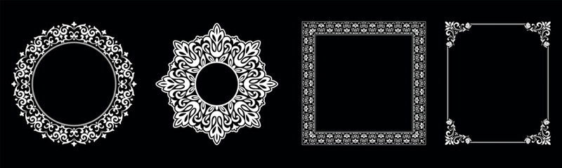 Set of decorative frames Elegant vector element for design in Eastern style, place for text. Floral black and white borders. Lace illustration for invitations and greeting cards.