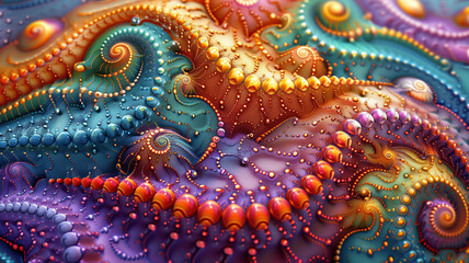 Obraz premium A colorful abstract painting with many different colored spheres. The painting is full of energy and movement, with the colors blending and swirling together. vibrant digital abstract psychedelic art