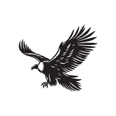 Grand Soar: Black Vector Silhouette of a Condor, Master of the Skies in Majestic Flight.- Condor Vector - Condor Illustration.