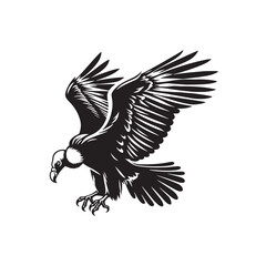 Grand Soar: Black Vector Silhouette of a Condor, Master of the Skies in Majestic Flight.- Condor Vector - Condor Illustration.
