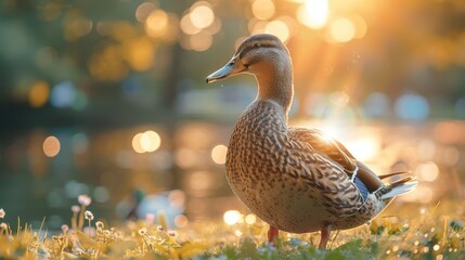 Serene Moments of a Spotted Brown Duck in Nature's Embrace