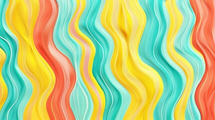 A whimsical wallpaper featuring a mix of colorful, wavy stripes in bright shades of yellow, turquoise, and coral, creating a fun and lively visual effect,
