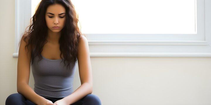 Young woman with eating disorders concerned about body image and nutrition. Concept Body Image, Nutrition, Eating Disorders, Mental Health, Overcoming Challenges