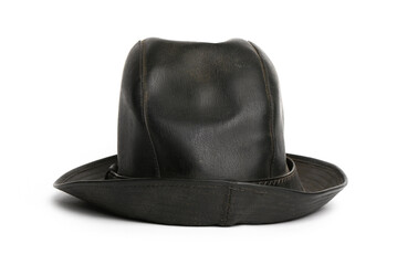 Retro style black leather hat isolated on the white background.