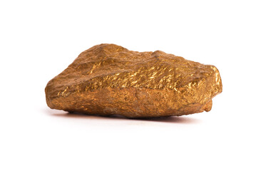Golden ore nugget isolated on the white background.