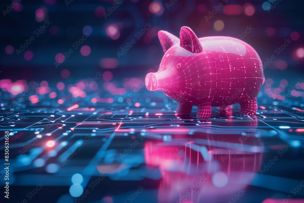 Aufkleber a pig is shown in a digital image with a pink hue. the pig is surrounded by a pattern of dots and li