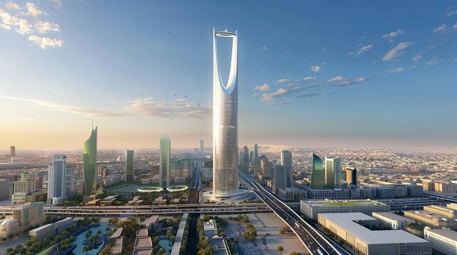 Riyadh Saudi Arabia December 29, 2023: Kingdom Tower in the city center of Riyadh